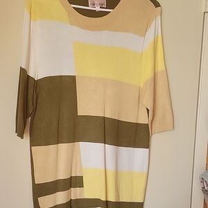 Colorblock Knit Top - Yellow, Olive, Beige